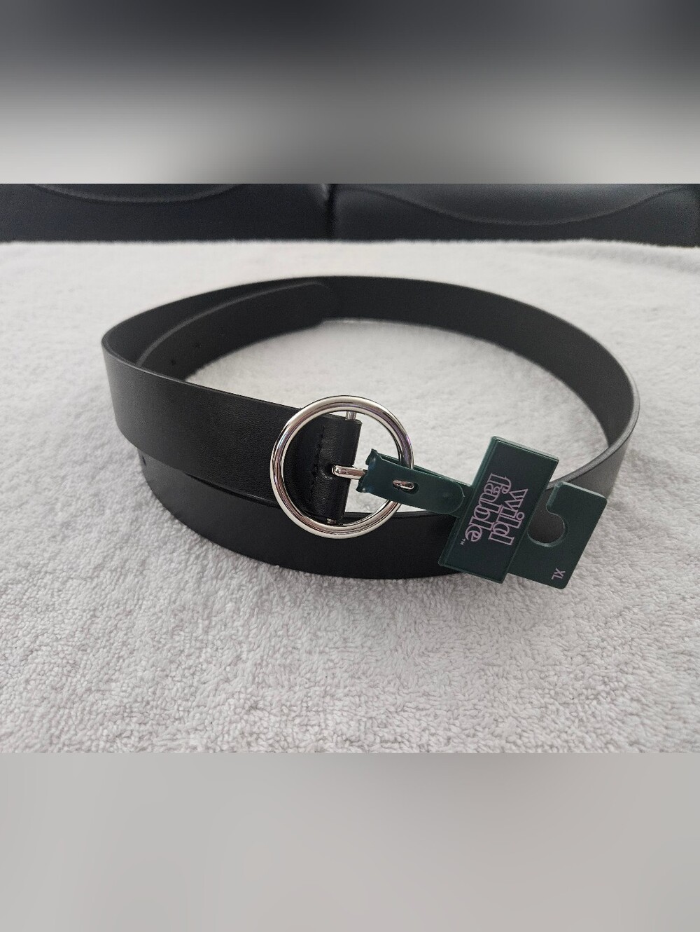 Wild Fable Women's XL Silver Circle Loop Buckle Faux Leather Belt Black NWT